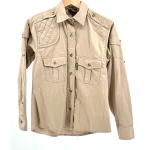 TAG Safari Khaki Utility Quilted Shoulder Button-Up Shirt